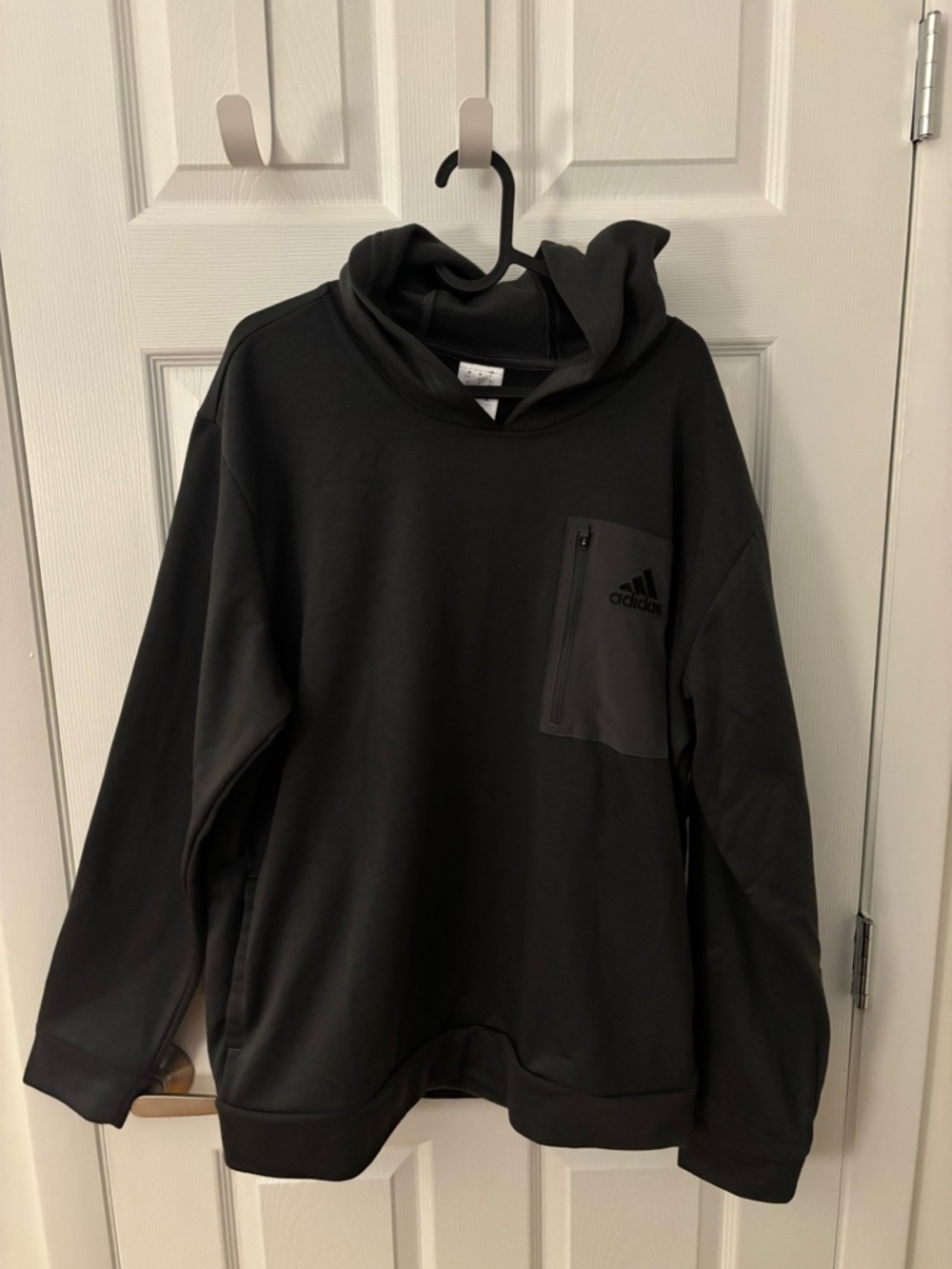 adidas Men’s Black Crewneck Hoodie with Zip Chest Pocket